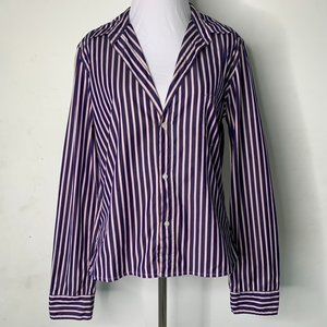 Frank & Eileen Women's Barry Striped Blue Red Long Sleeve Button Down Shirt Lg